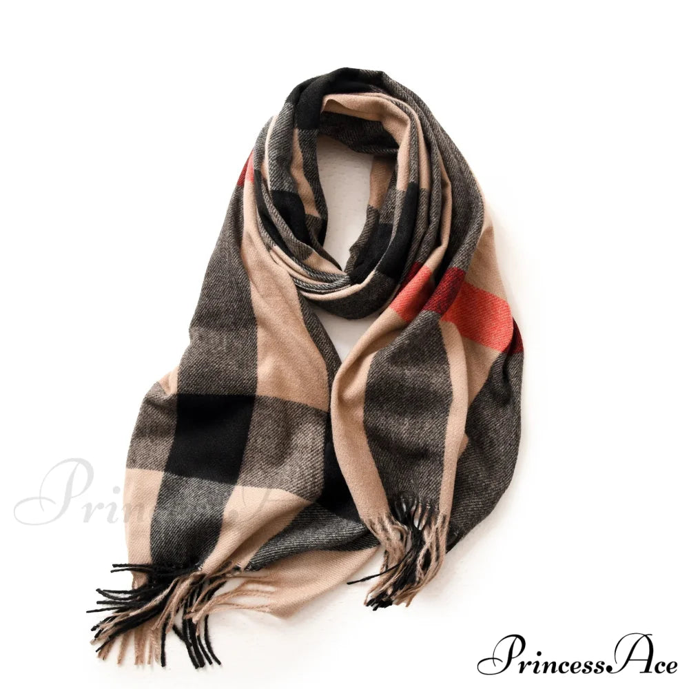 Plaid Blanket Thick Winter Warm Shawl Set Scarf Camle 2 Scarfs-L