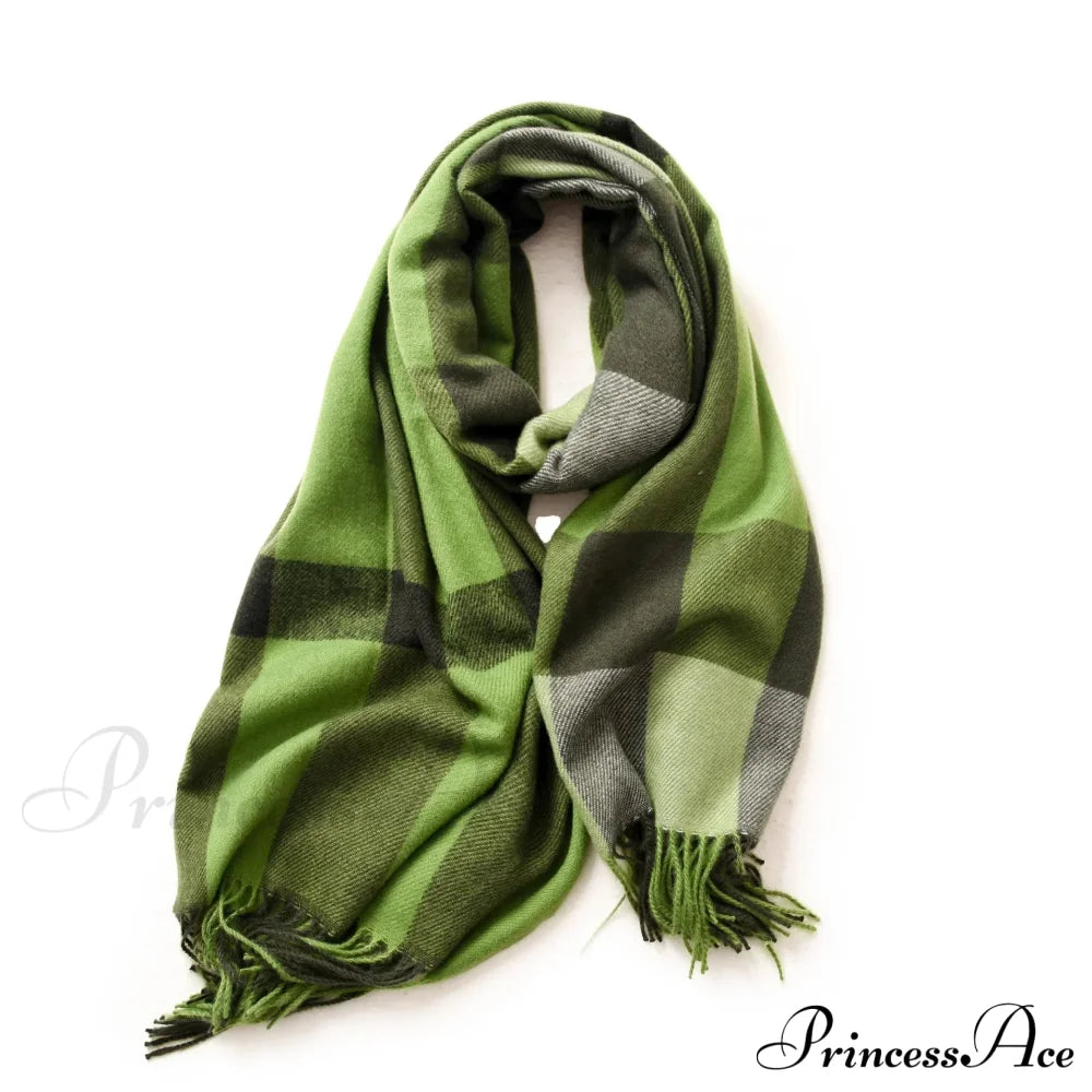 Plaid Blanket Thick Winter Warm Shawl Set Scarf Green Scarfs-L