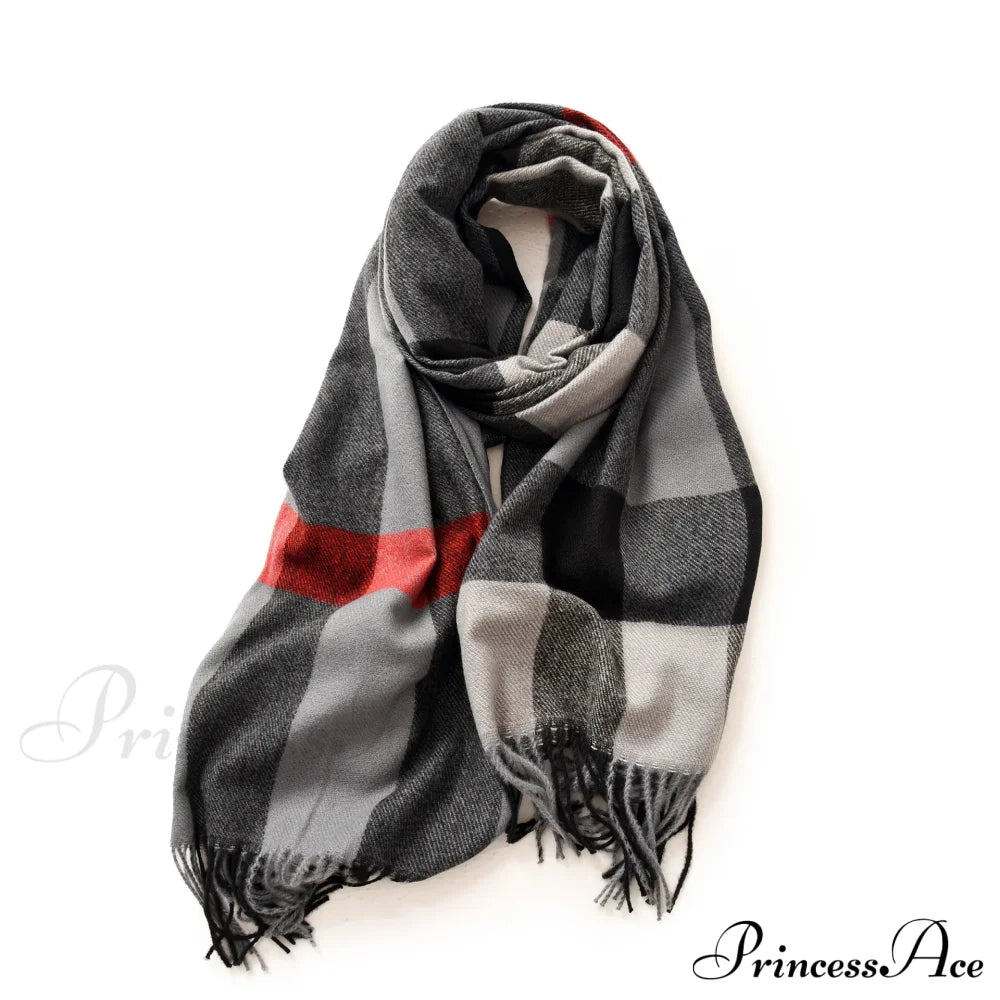 Plaid Blanket Thick Winter Warm Shawl Set Scarf Grey 1 Scarfs-L