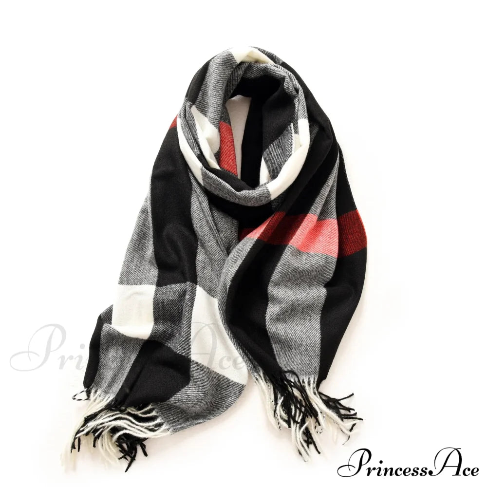 Plaid Blanket Thick Winter Warm Shawl Set Scarf Grey 2 Scarfs-L