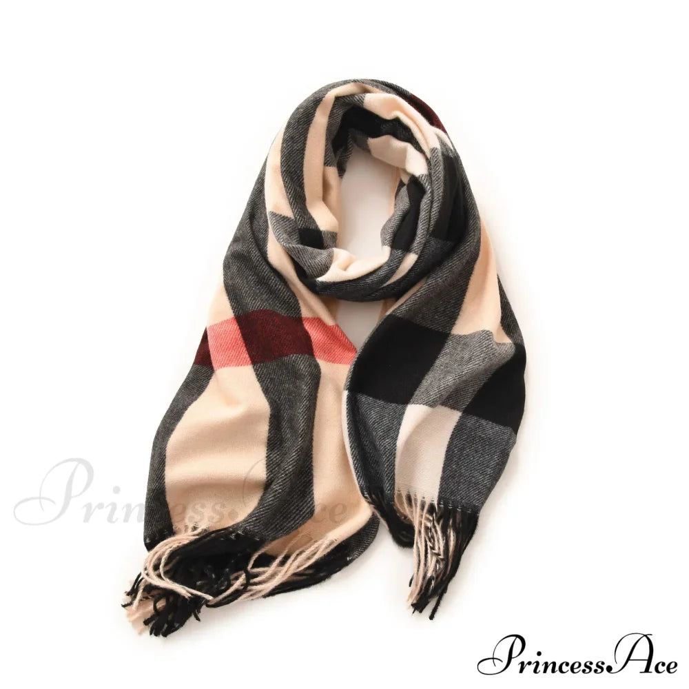 Plaid Blanket Thick Winter Warm Shawl Set Scarf Khaki Scarfs-L