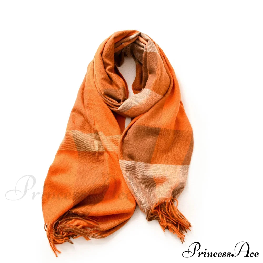 Plaid Blanket Thick Winter Warm Shawl Set Scarf Orange Scarfs-L