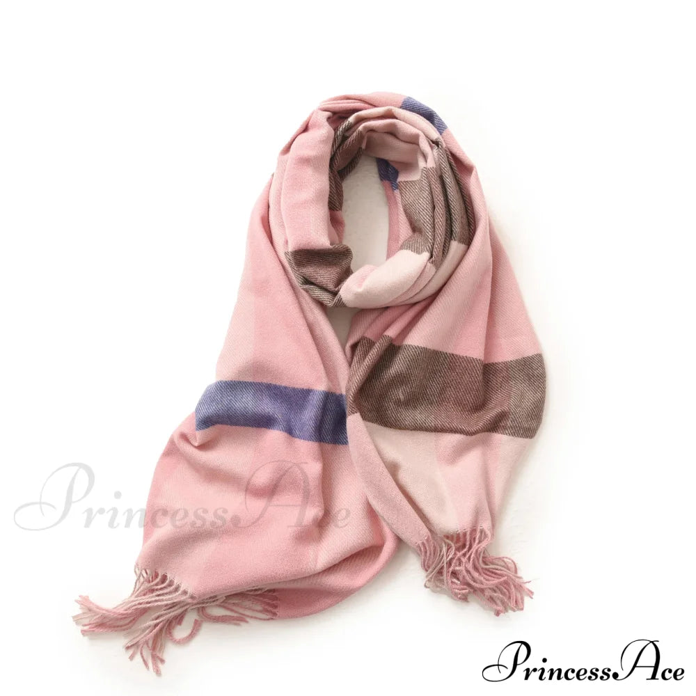 Plaid Blanket Thick Winter Warm Shawl Set Scarf Pink Scarfs-L