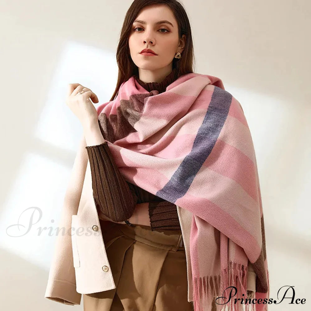 Plaid Blanket Thick Winter Warm Shawl Set Scarf Scarfs-L