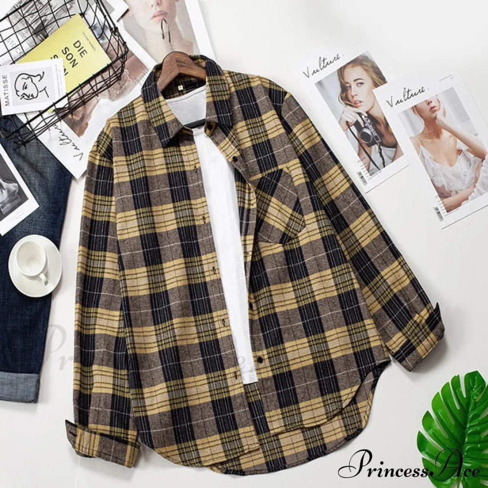Plaid Blouse - Cotton One Long Oversized And Casual With Women’s Sleeves Fit Pocket Xl / 6