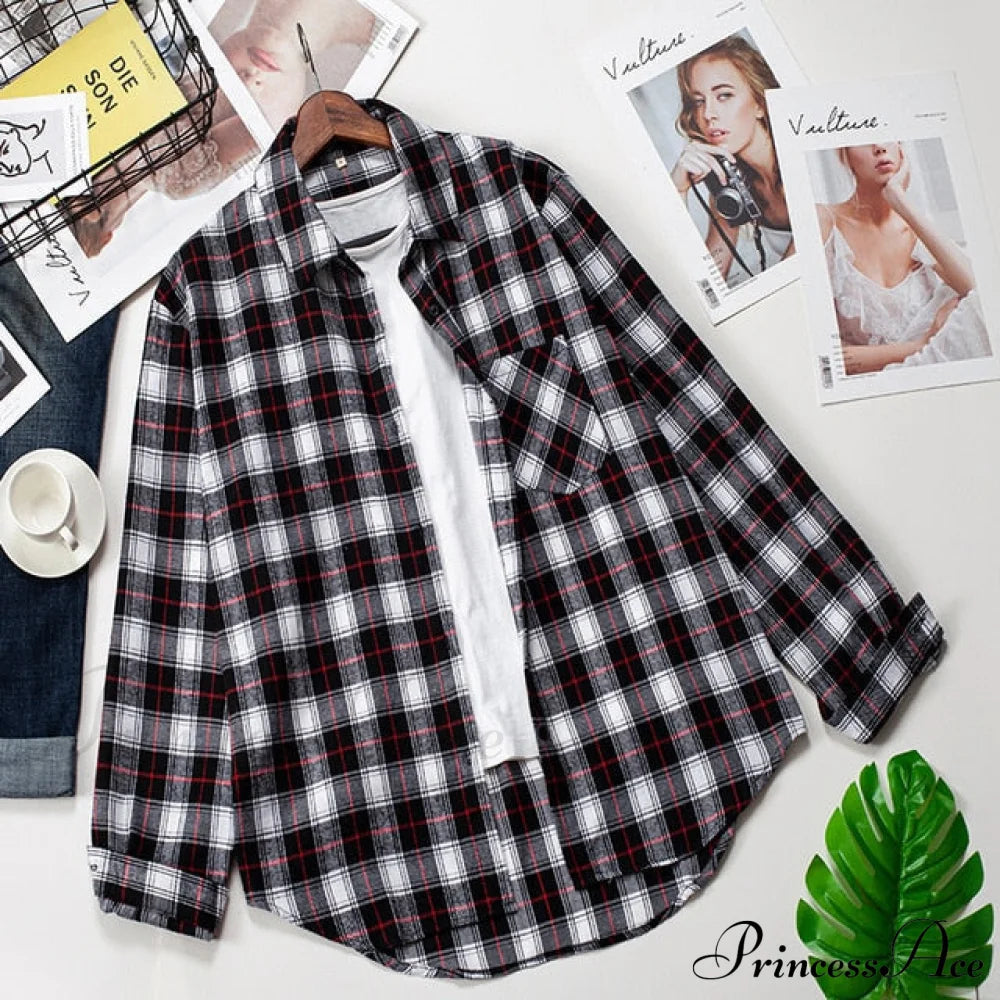 Plaid Blouse - Cotton One Long Oversized And Casual With Women’s Sleeves Fit Pocket Xxl / 12