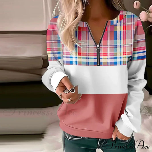 Plaid Casual Sweatshirt Blouses