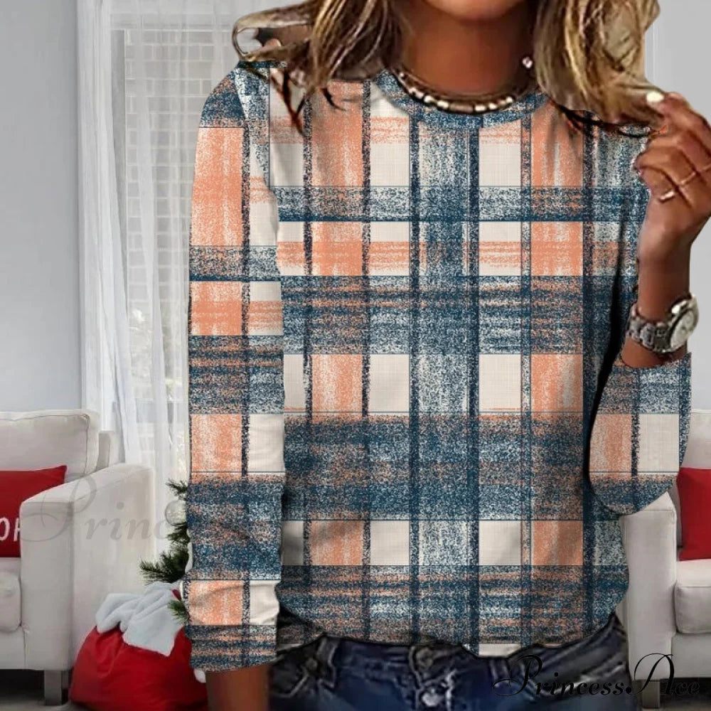 Plaid Casual T-Shirt Blouses