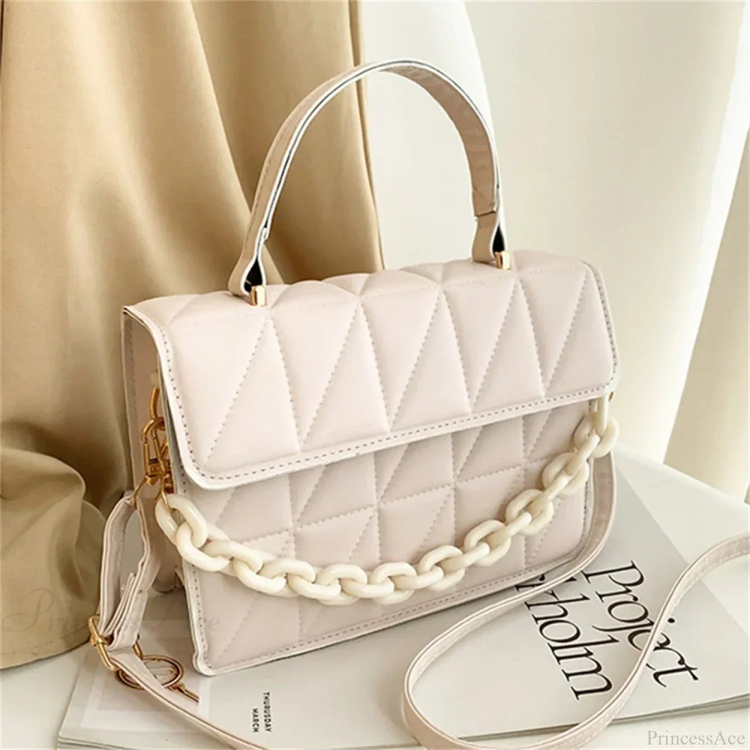Plaid Chain Crossbody Bag Brand Designer White crossbody-250126