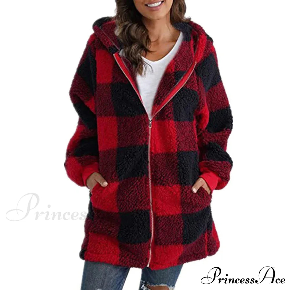 Casual Plaid Coat Red best Best Sellings cardigan cardigans clothes Plus Size Sale tops Topseller