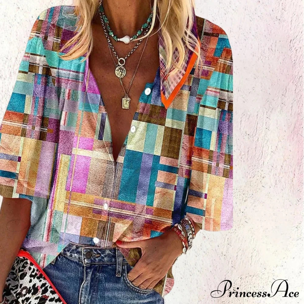 Plaid Colorful Casual Blouse Blouses