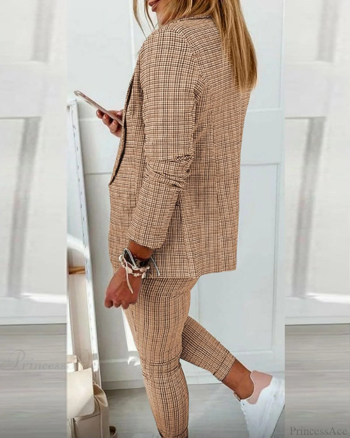 Plaid Comfortable Casual Women’s Suit Coats-L