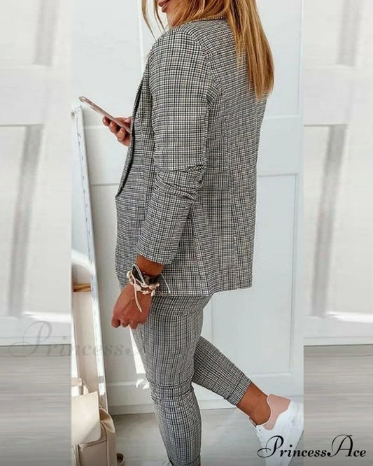 Plaid Comfortable Casual Women’s Suit Coats-L