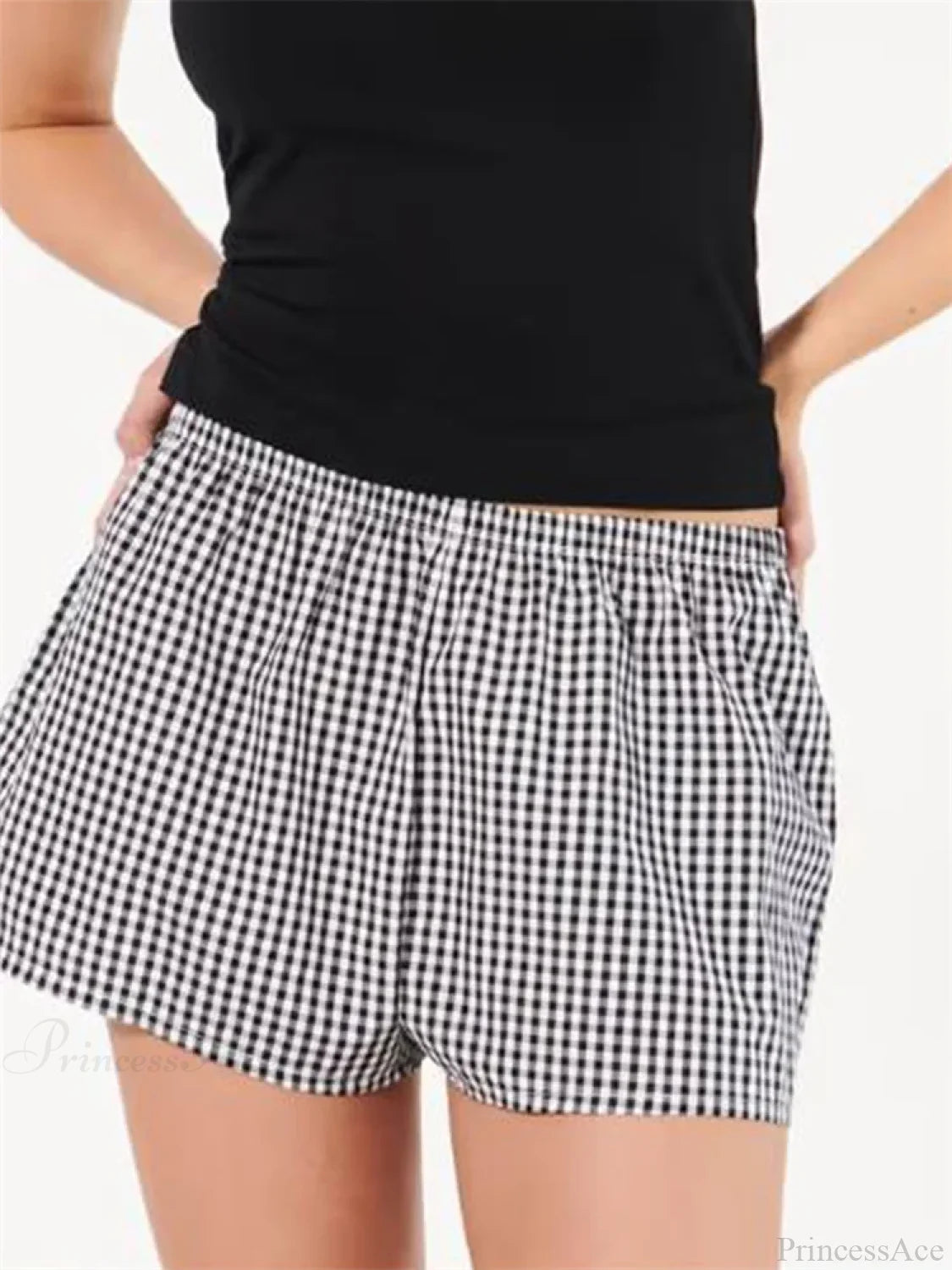 Plaid Elastic Waist Sleep Short short-250223