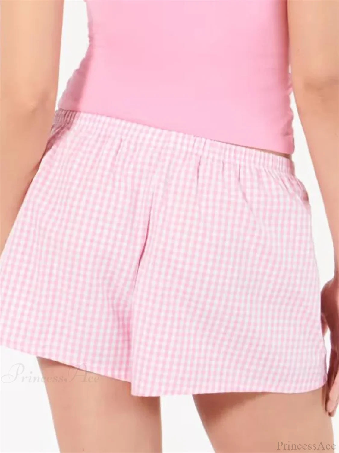 Plaid Elastic Waist Sleep Short short-250223