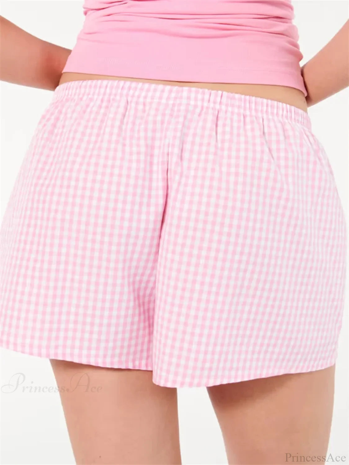Plaid Elastic Waist Sleep Short short-250223