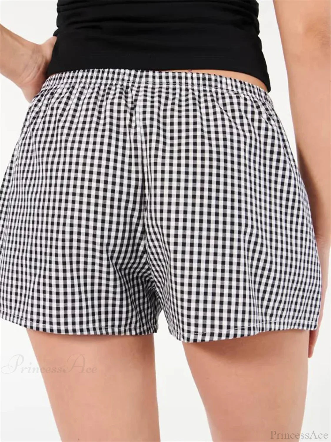 Plaid Elastic Waist Sleep Short short-250223