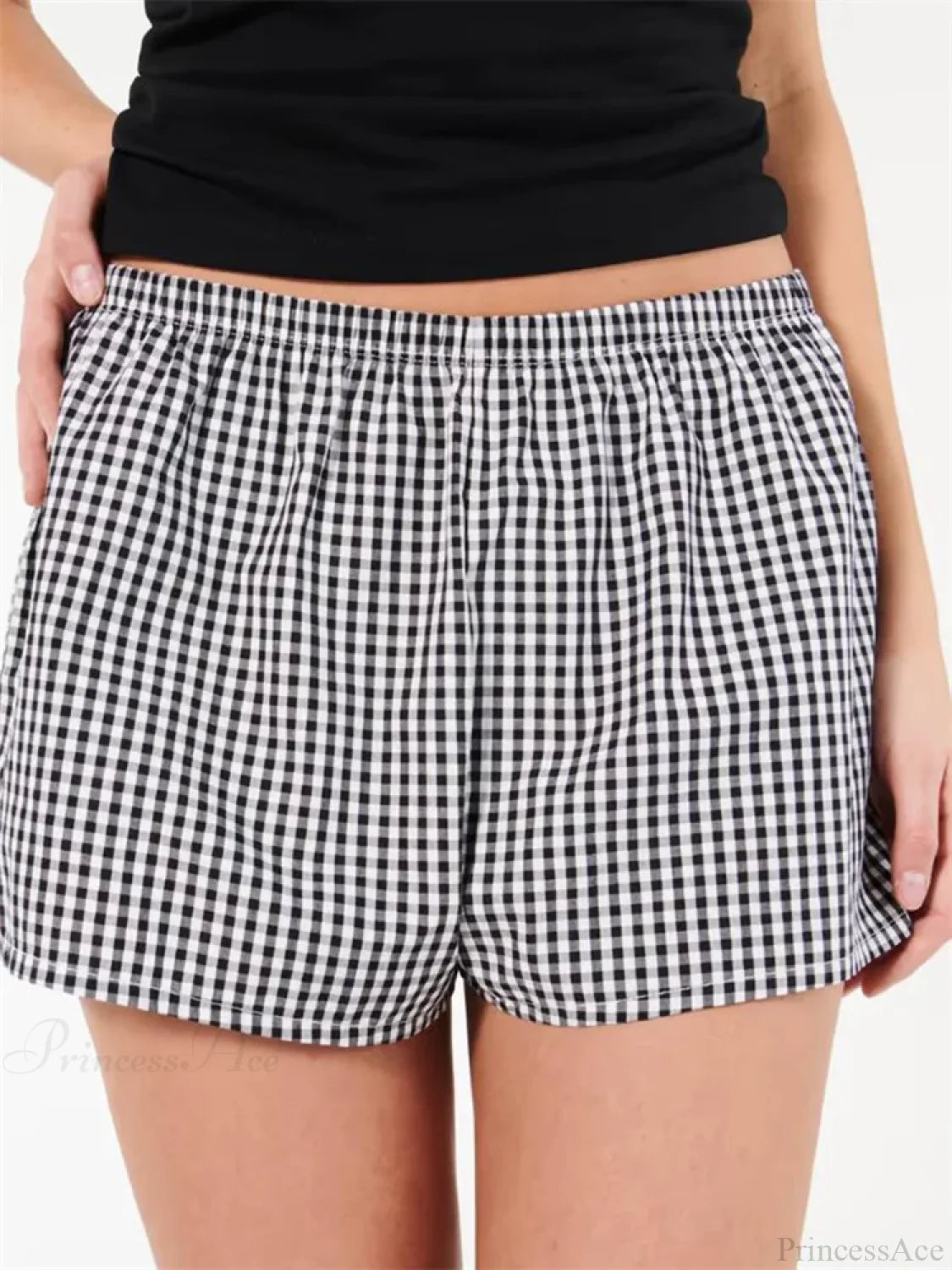 Plaid Elastic Waist Sleep Short black / S short-250223