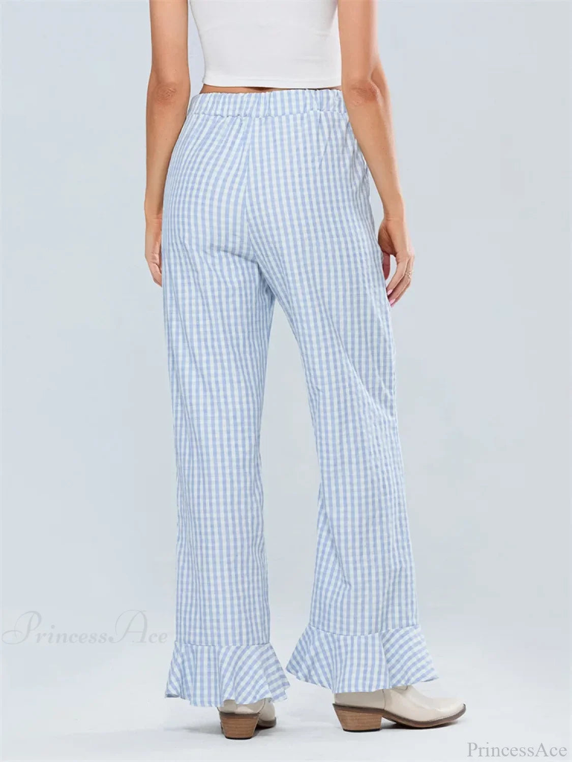 Plaid Flared Drawstring High Waist Casual Pant pant-250223