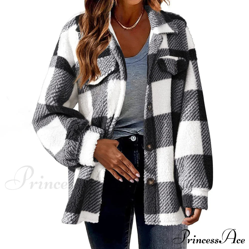 Casual Warm Plaid Coat Black best Best Sellings cardigan cardigans clothes Plus Size Sale tops Topseller