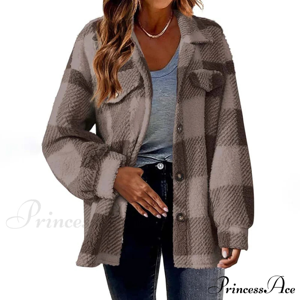 Casual Warm Plaid Coat Coffee best Best Sellings cardigan cardigans clothes Plus Size Sale tops Topseller