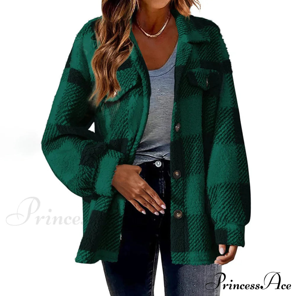 Casual Warm Plaid Coat Green best Best Sellings cardigan cardigans clothes Plus Size Sale tops Topseller