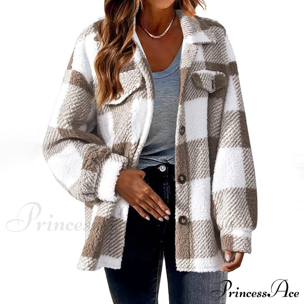 Casual Warm Plaid Coat Khaki best Best Sellings cardigan cardigans clothes Plus Size Sale tops Topseller