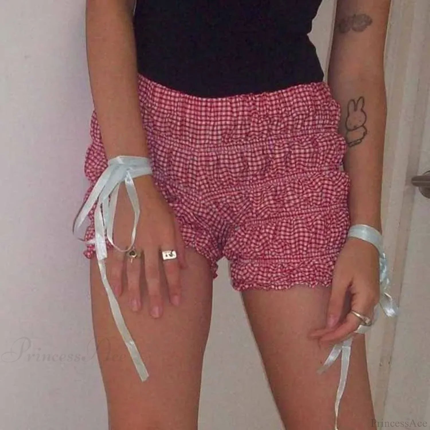 Plaid Frill Tiered Low-Rise Short short-250223