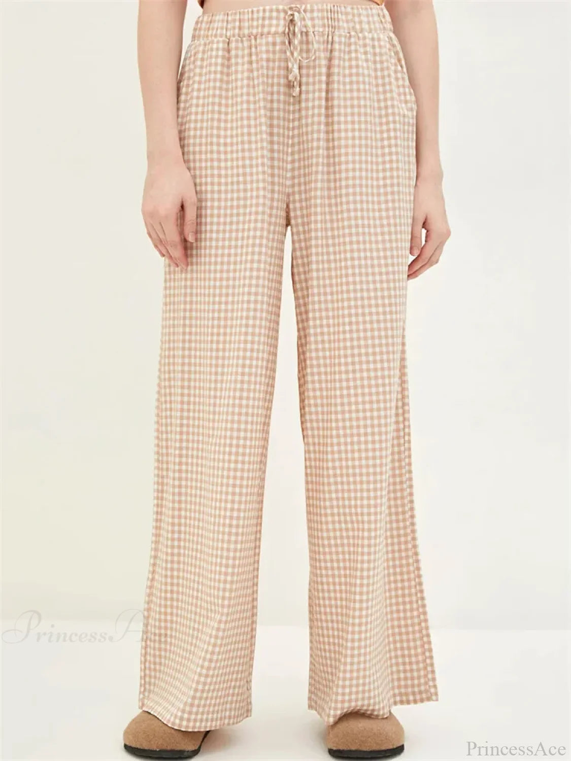 Plaid High-Waisted Drawstring Wide Leg Streetwear Pant pant-250223