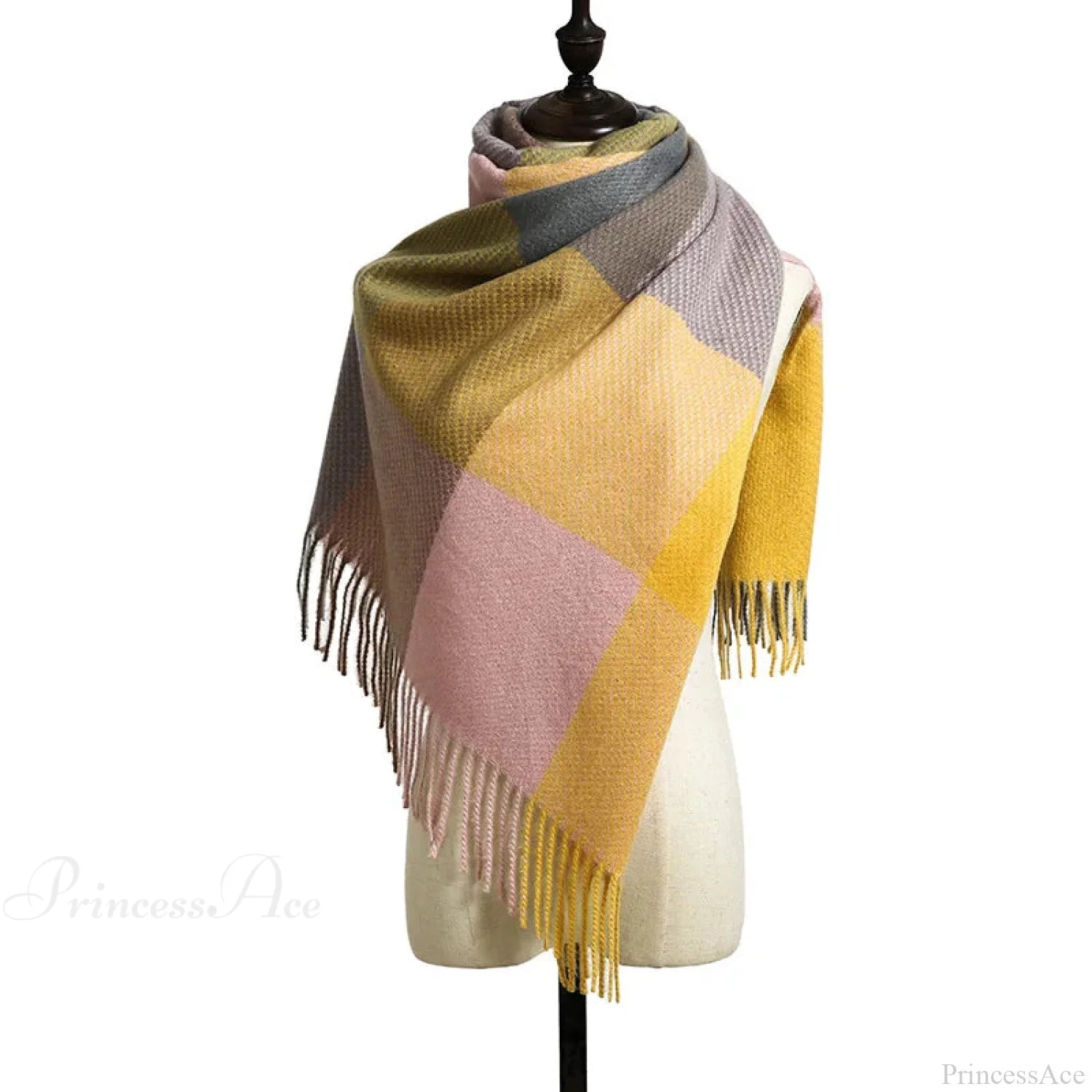 Plaid Hijab Korean Style Cashmere Winter Scarf - Black White Green Yellow Yellow Grey Scarfs-L