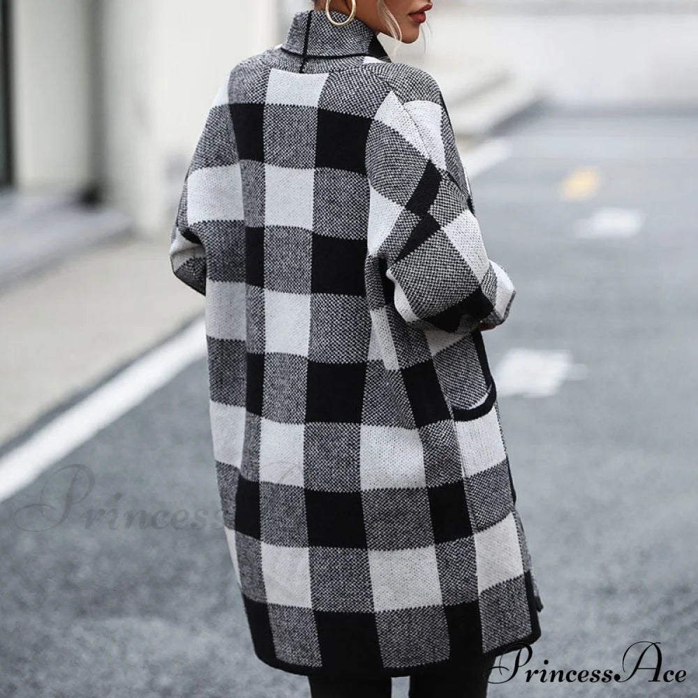 Plaid Knitted Cardigan Coats