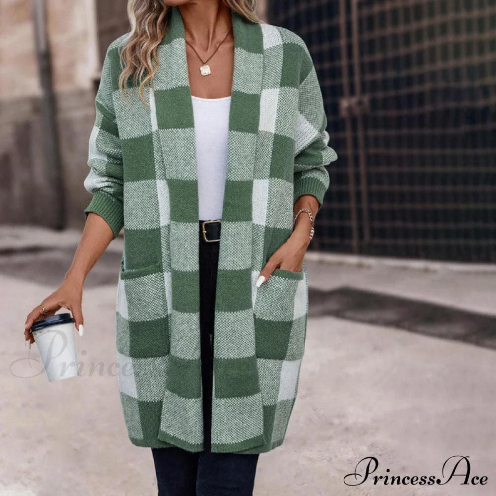 Plaid Knitted Cardigan Coats