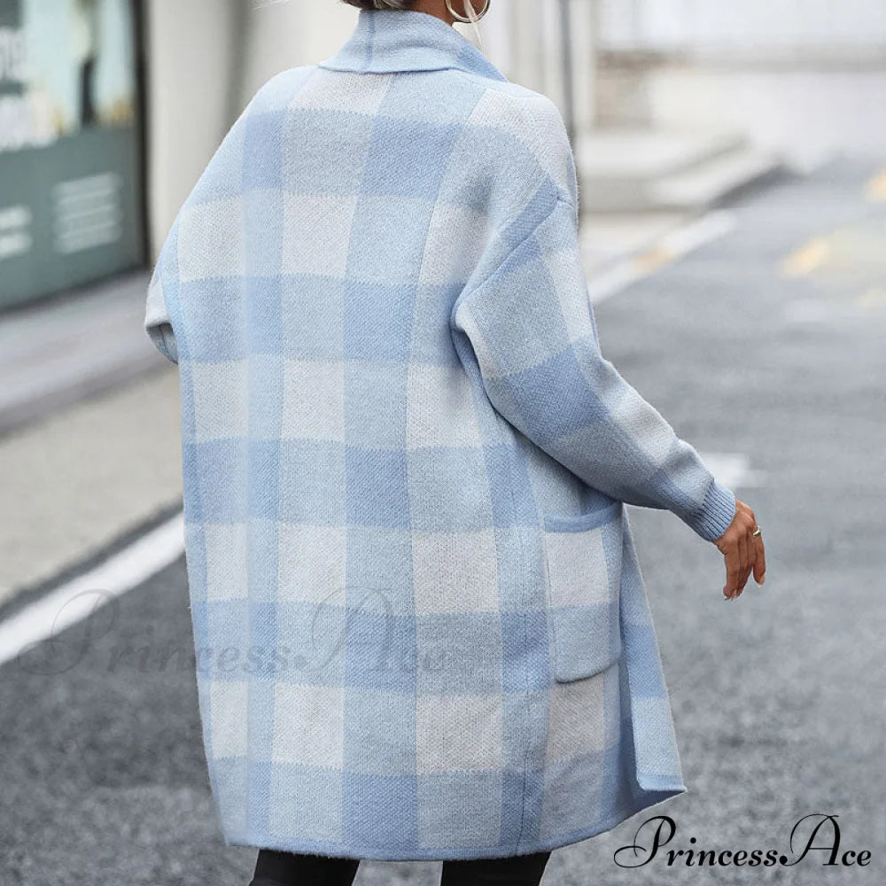 Plaid Knitted Cardigan Coats