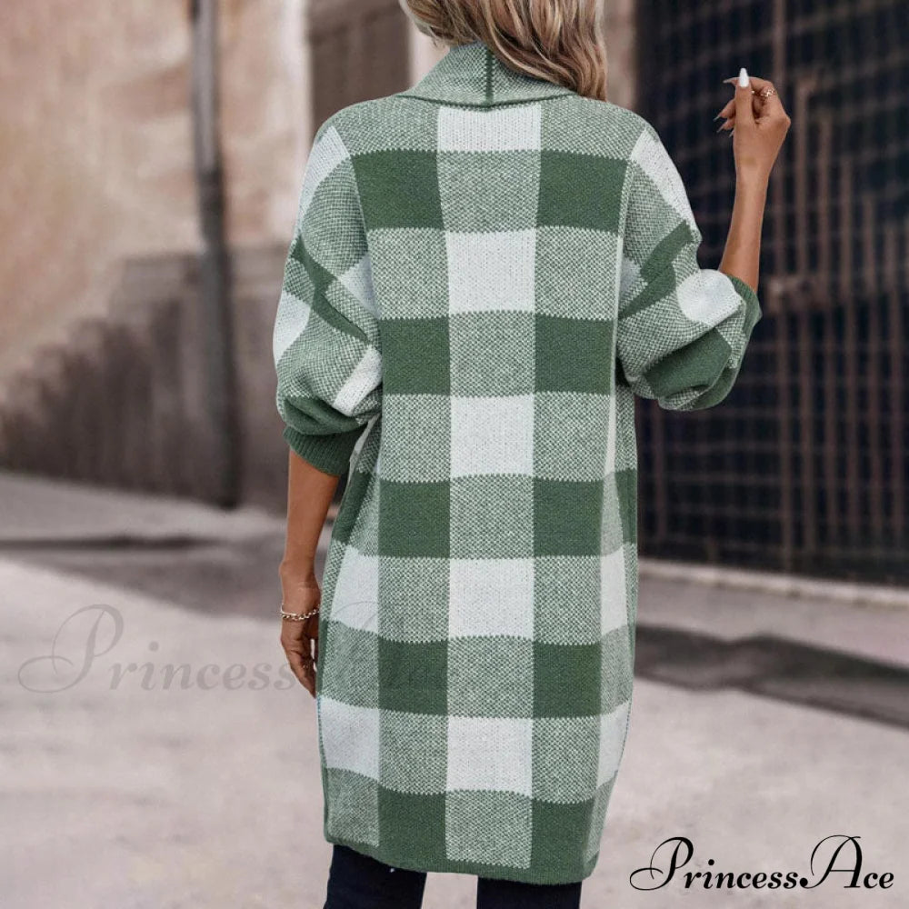 Plaid Knitted Cardigan Coats