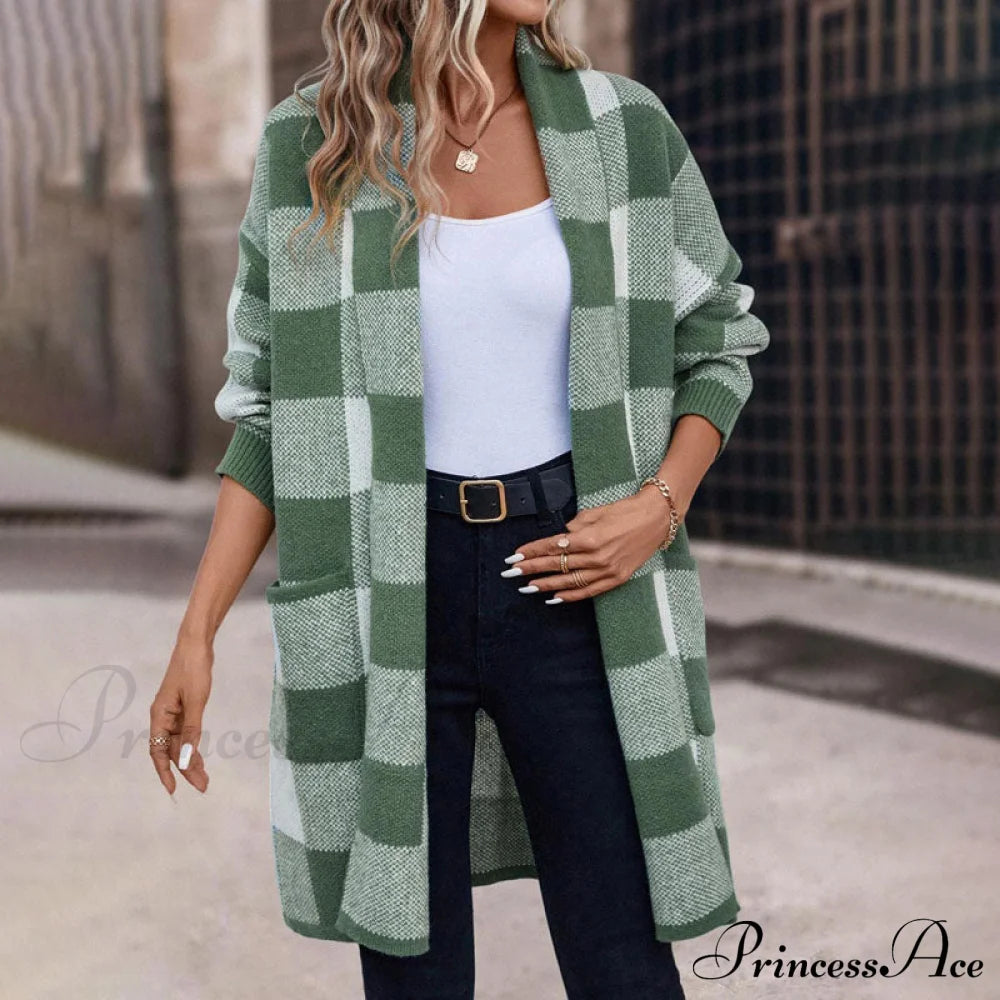 Plaid Knitted Cardigan Coats