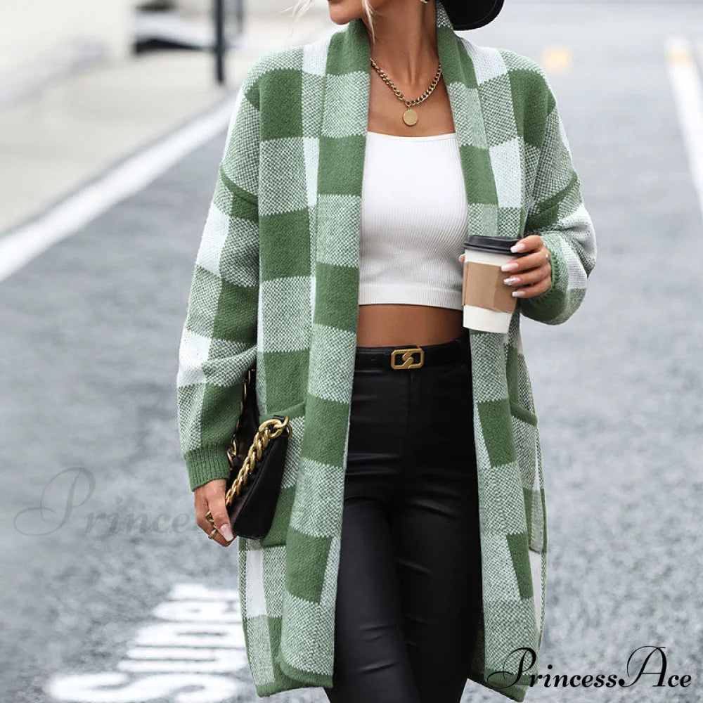 Plaid Knitted Cardigan Coats