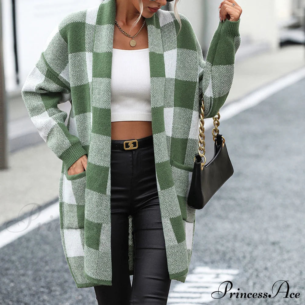 Plaid Knitted Cardigan Coats