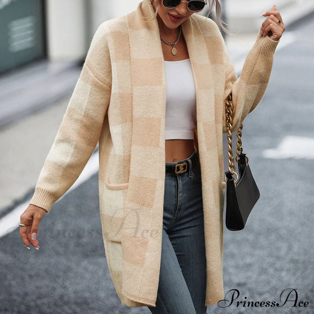 Plaid Knitted Cardigan Coats