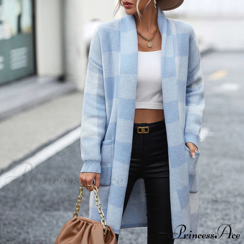 Plaid Knitted Cardigan Coats