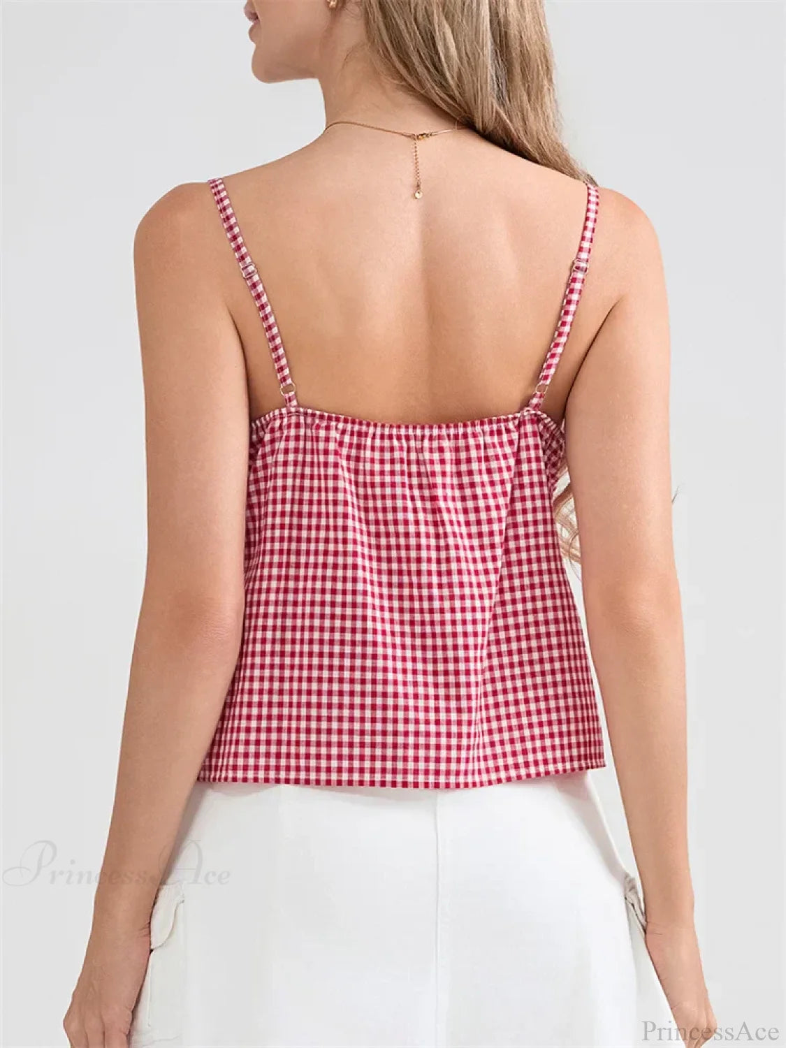 Plaid Lace Trim Spaghetti Strap Tank Crop Top croptop-250126