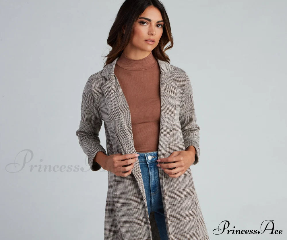 Plaid Longline Blazer By City Chic Casual Woven Jackets