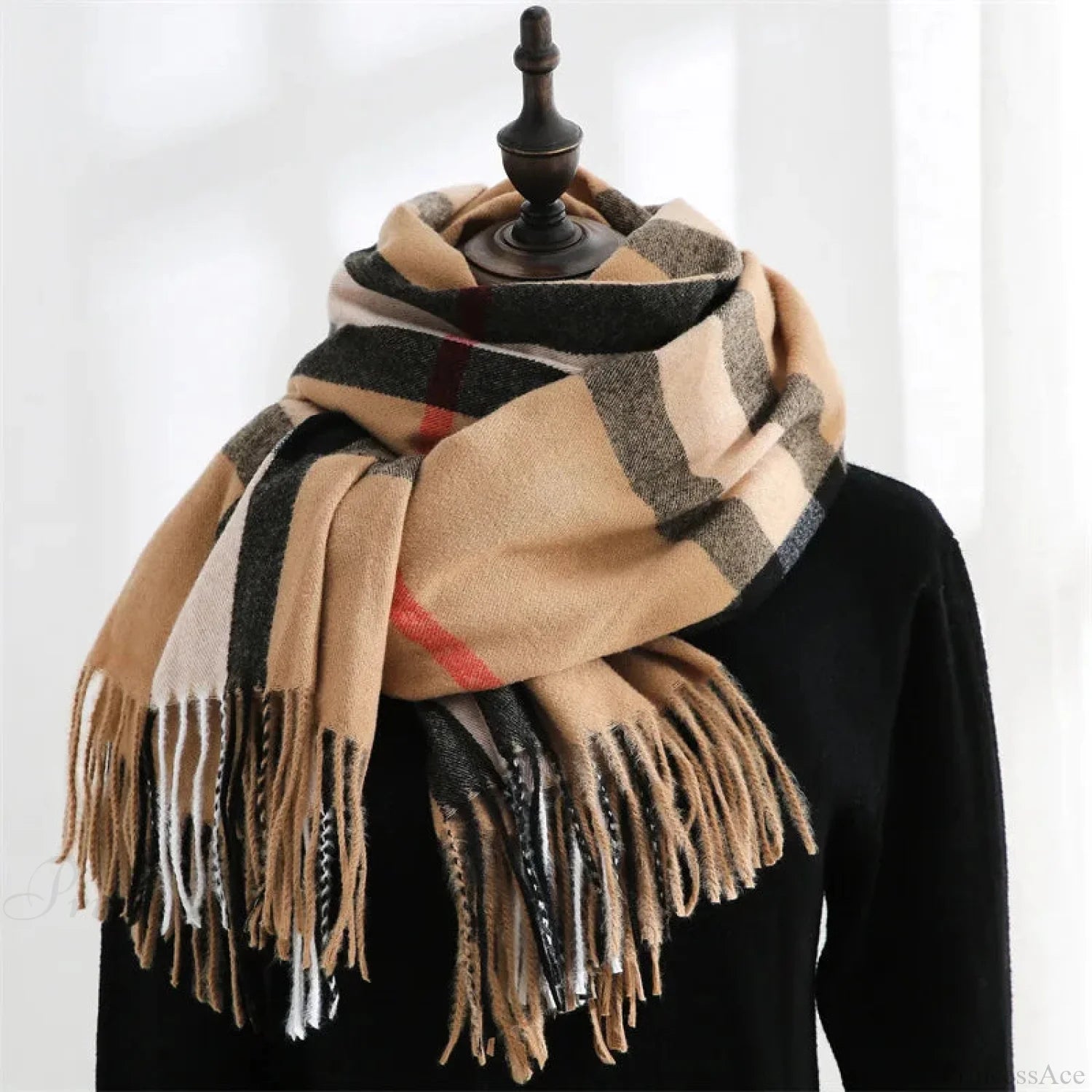 Plaid Mid-Length Imitation Cashmere Warm Autumn Winter Scarf Camle Scarfs-L