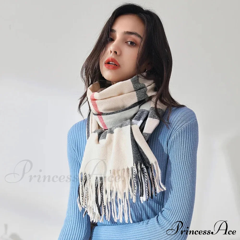 Plaid Mid-Length Imitation Cashmere Warm Autumn Winter Scarf Scarfs-L