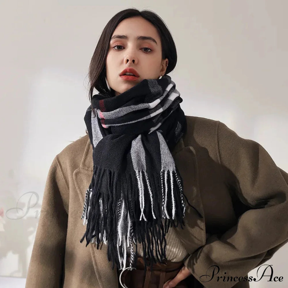 Plaid Mid-Length Imitation Cashmere Warm Autumn Winter Scarf Scarfs-L