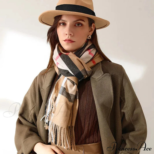 Plaid Mid-Length Imitation Cashmere Warm Autumn Winter Scarf Scarfs-L