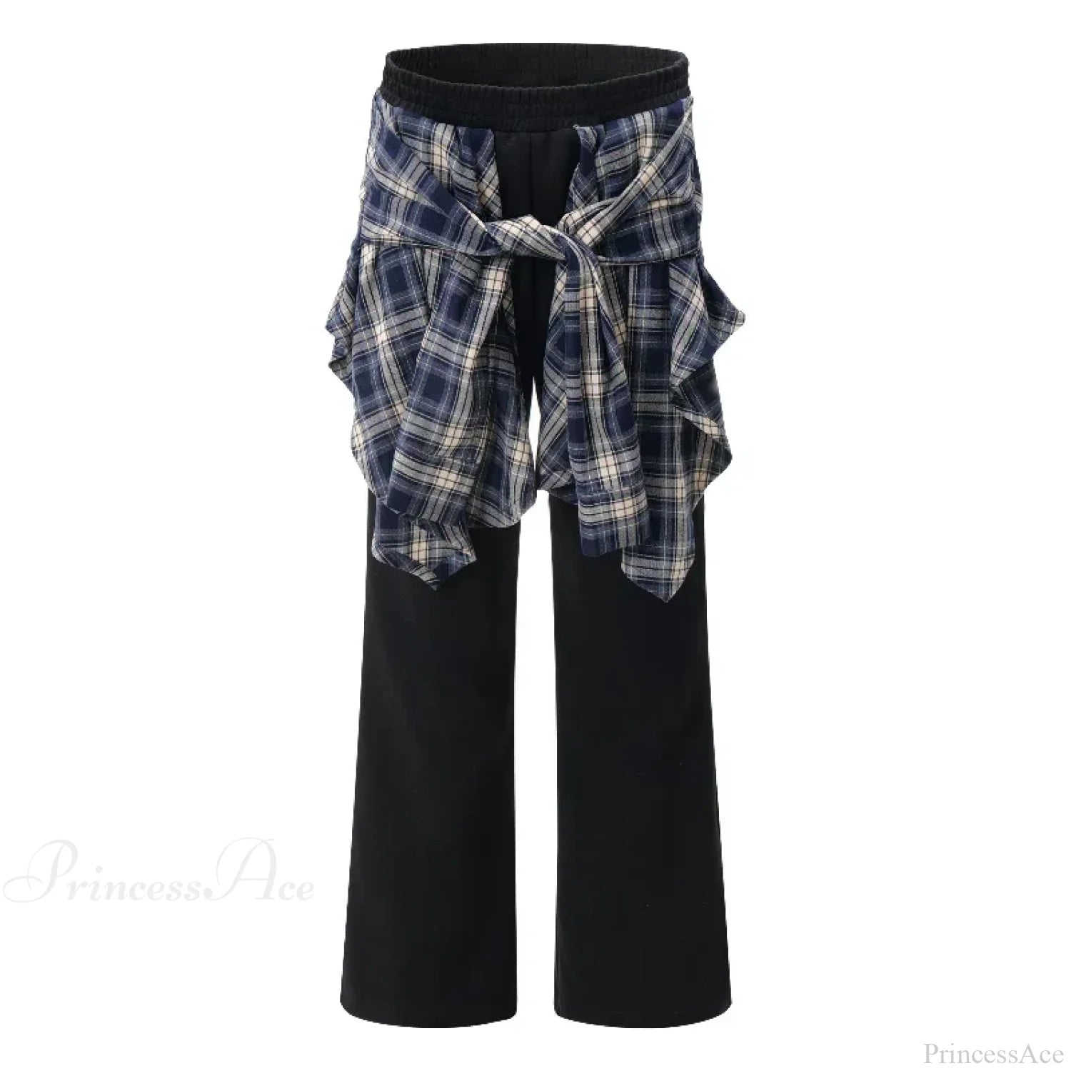 Plaid Patchwork High Waist Pants Black / S