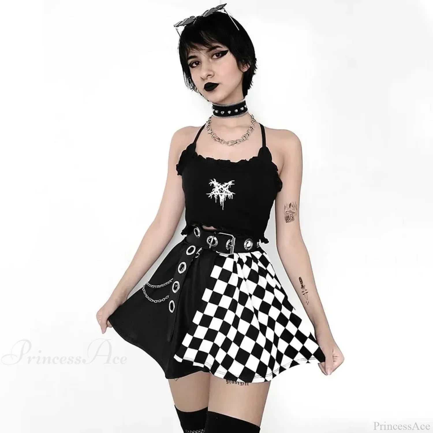 Plaid Patchwork Pleated Mini Skirt