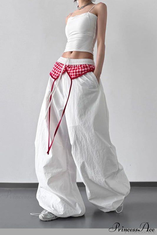 Plaid Pleated Layering Parachute Pants