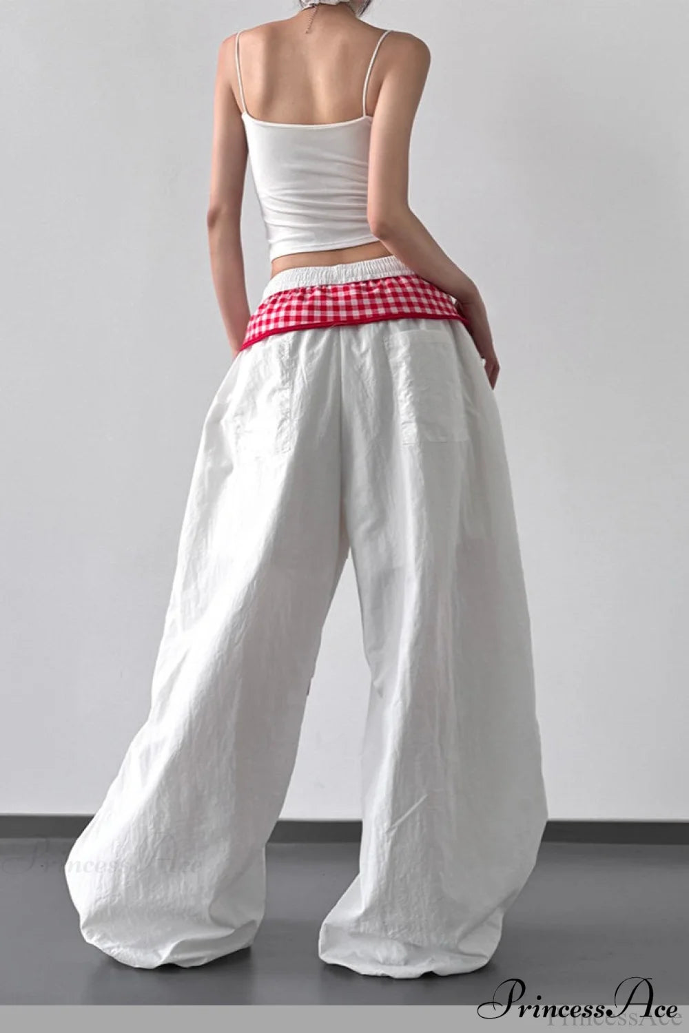 Plaid Pleated Layering Parachute Pants