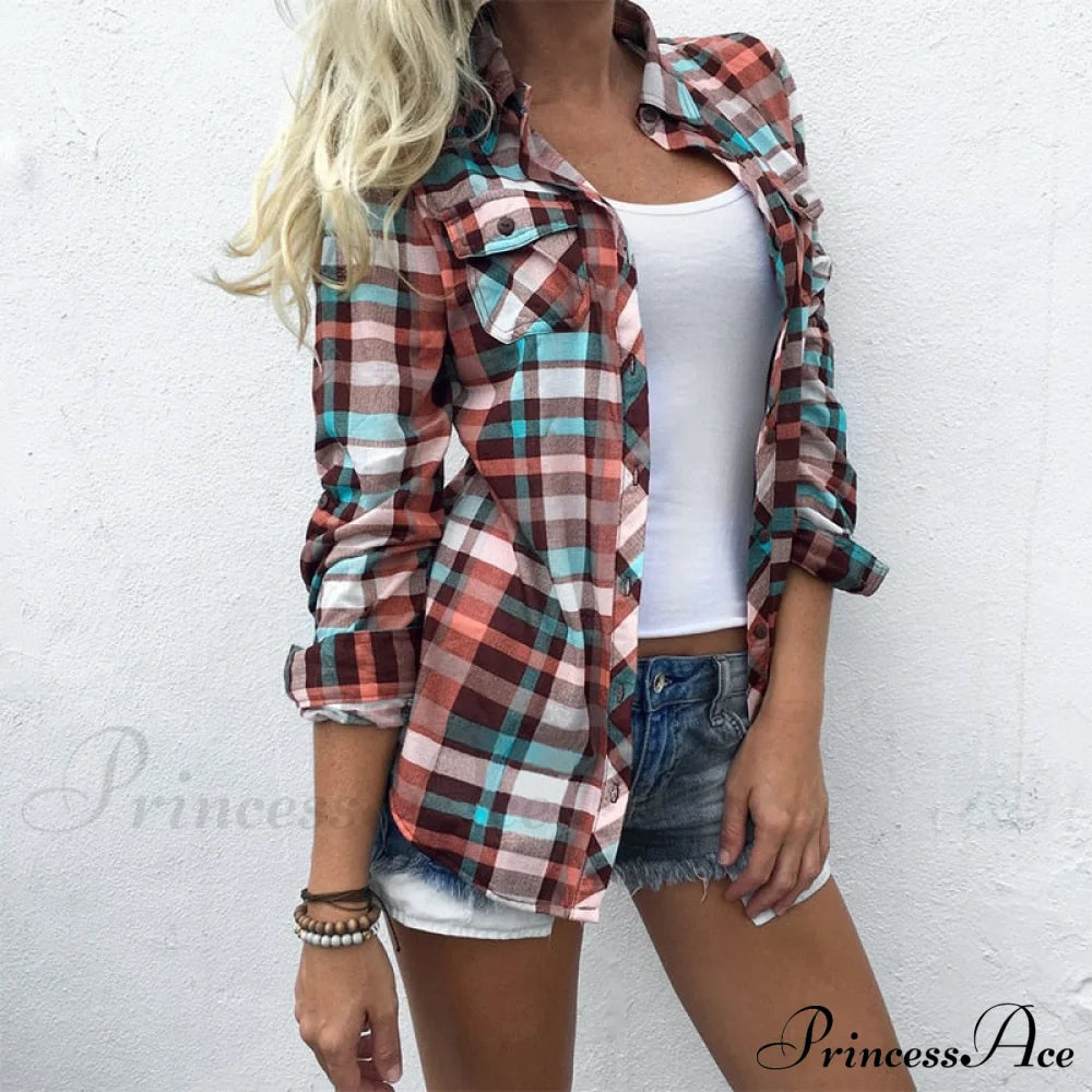 Plaid Pocket Turn-Down Collar Shirt